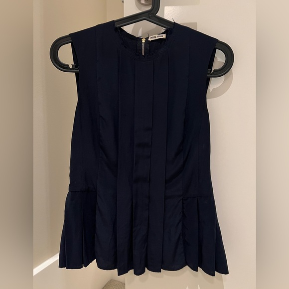 Miu Miu Tops - Miu Miu Dark Blue Pleated Top